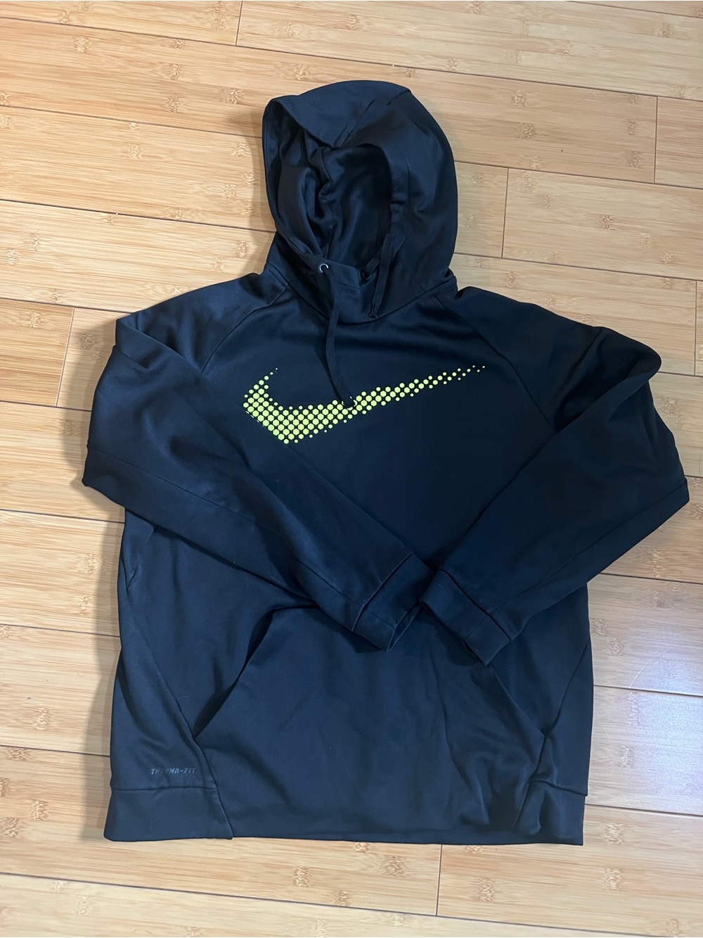 Nike Black Hoodie with Neon Yellow Swoosh Pattern